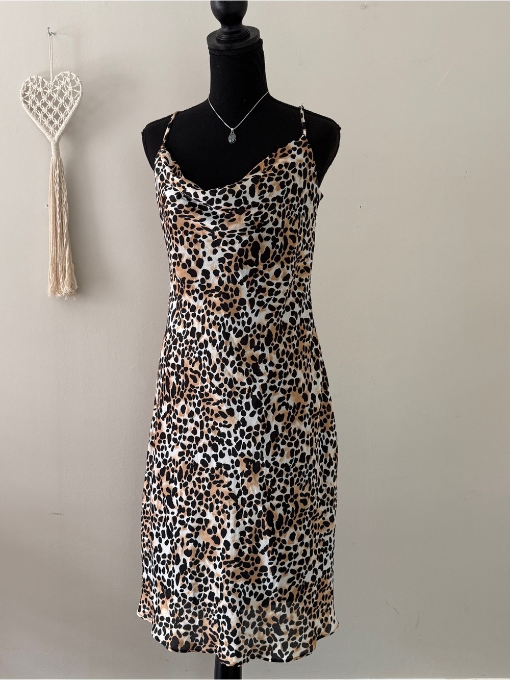 BCBG Leopard-Print Slip Midi Dress in Beige and Black